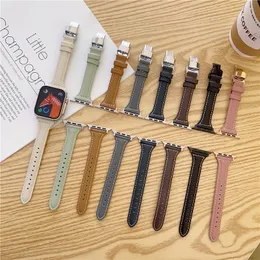 Genuine Leather Slim Wrist Strap Bracelet for Apple Watch Series 8 7 6 5 4 Ultra Folding Buckle Band