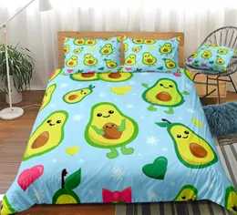 Bettwäsche-Sets Avocado Set Cartoon Kinder Bettwäsche Mädchen Jungen Heimtextilien Obst Bettbezug Bettwäsche Grün