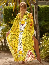 Badkläder för damer Baddräkter Kvinnor Gul Leopard Beach Kimono Holiday Cape Pareo 2023 Baddräkter Drop