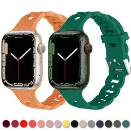 Banda de tiras o o o o anel de silicone de cadeia Bandas de luxo de pulseira respirável para Apple Watch 38/40/41mm 42/44/45/mm Strap para iwatch Series 2 3 4 5 6 7 8 SE Ultra