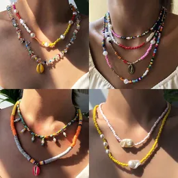 Girocollo bohémien multistrato con perline e perline, collana da donna, con strass, conchiglie da spiaggia, perle, gioielli regalo