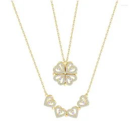 Kedjor Design Heart Four-Leaf Clover Magnetic Pendant Necklace For Women Girls Fashion Zircon Titanium Steel Christmas Present