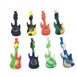 UPS Sample Silicone Water Pipe Hookah Bong 4.33 Inches Guitar Portable Tobacco Smoke Pipe With Glass Bowl Spoon Pipe MOQ 1 Piece