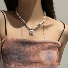 Naszyjniki wiszące 2023 Trend Kpop Zęby Naszyjnik Unikalny chłodny frędzel symulowany Pearl Peads Choker For Women Egirl Halloween Jewelry