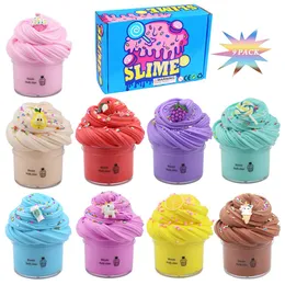 9pcs/set 100ml Soft DIY Slime Elastic Toys Fruit Slime Stress Relief Squeeze Toys Polymer Cotton Cloud Mud Kids Gifts 1879