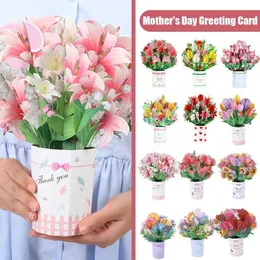 Cartões de presente 3d Up Flower Greeting Cartões do Dia da Mãe 3D Cartão de Flor Bouquet Cartão para Mãe Professora Melhor Presente M0Y5 Z0310