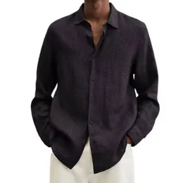 Camisas casuais masculinas de botão de linho cor sólida manga longa camisa solta tamanho grande M-5XL