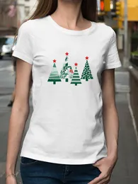 Women's T Shirts Christmas Tree Graphic Print Women Tops Snowman Gift Year Short Sleeve Vacation Merry Woman