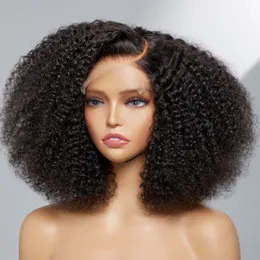 250% Jerry Curly Human Hair Wigs 13x4 HD Transparent spets frontal peruk för kvinnor Bob Style 4x4 Stängningsperuk