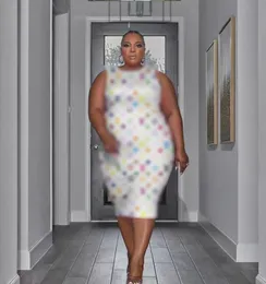カジュアルドレス2023夏のファッションプリントノースリーブドレスデザイナーブランドプラスサイズの女性用スリムドレス