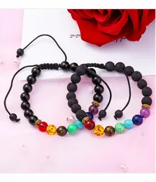 Strand Sete Chakra Bracelet Pedra vulcânica de pedra vulcânica de ioga de ioga tigre Eye 100pcs/lote dhl fios de miçangas