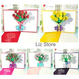 Mothers Day Greeting Cards 3D Pop Up Rose Carnation Thanksgiving Greeting Cards Birthday Valentine's Day Wedding Flower Card TH0887
