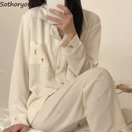 Pijama de roupas de sono feminino define mulheres de manga longa minimalista de moda aconchegante, senhoras de outono, Autumn