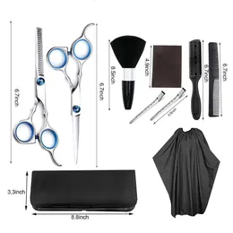 Hårsax Hårklippande sax och tunnare saxuppsättningar Professional Haircut Scissors Kit inomhusfrisörsuppsättning med Cam Clip Cape och 230310