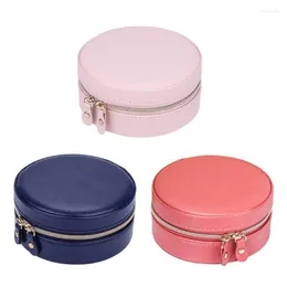 Jewelry Pouches Portable Round Box Faux Leather Jewellery Earrings Display Organizer