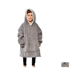 Filtar barn hoodie utomhus vinter huva rockar varm lutande mantel badrock tröja fleece plover filt för barn fy7956 droppe dhsec