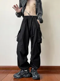 Herrbyxor Black Samurai Men's Pants Oversize Pants High Street Fashion Plush Knickerbockers American Straight Charging Overalls 230310