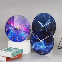 ウォールクロックガラス壁時計モダンデザインランドスケープライトラグジュアリーカラフルなアートリロイJARED装飾時計リビングルームベッドルームホームデコア230310