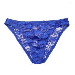 Underpants Sexy Men's Transparent Lace Floral Print Briefs See Through Underwear For Sissy Gays Low Rise Breathable U Convex Pouch