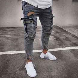 Mäns jeans Autumn Men Casual Pants 2021 New Fashion Frayed Slim Fit Long Denim Hole Y2303