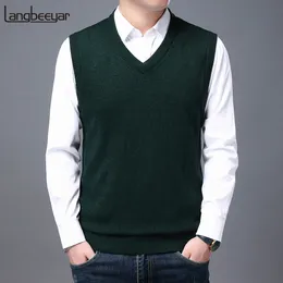 Men's Vests High Quality Autum Winter Fashion Brand Knit Sleeveless Vest Pullover Mens Casual Sweaters Designer Woolen Mans Clothes 230310