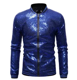 Royal Blue Sequin Nightclub Jacket Men 2019 Autumn New Streetwear Mens Sequins Jackets and Coats Baseball Bomber Jacket Male2641837