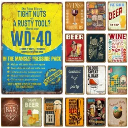 Retro WD 40 Tin Sign Draft Beer Bar Decor Decor Dectail Wine Vins металлические знаки жестяной плакат винтажная железная тарелка для паба отель дома стена олова размер олова размером 30x20 см W02