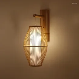 Wandlampen Japanische Lampe für Wohnzimmer Schlafzimmer Teeladen Holzleuchten Bambus Wicker Rattan Laterne Lampenschirm Orientalisch