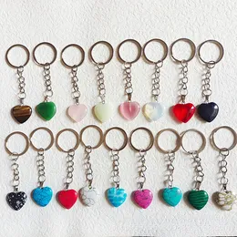 Mini Love Heart Stone Key Rings Circle Caders Charms Keychains Healing Crystal Keyrings for Mulher Men