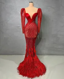 Красная русалка выпускная платья с длинными рукавами v Шеча шнур