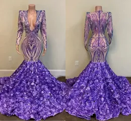 Plus Size Purple Mermaid Evening Dresses For Women Deep V Neck Long Sleeves Formal Ocns Pleats Floor Length Pageant Birthday Party Prom Gowns Custom mal