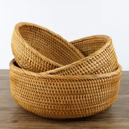 Storage Baskets Natural Rattan Basket Woven Storage Baskets Plant Fiber Box For Organizing Home Fruit Bread Organization Kitchen Items Cesta 230310