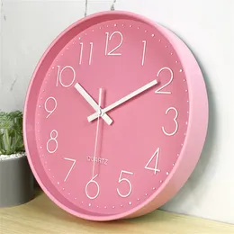 Wall Clocks Pink / Yellow / Blue / Red / Black Simple Style Wall Clock 12in Circular Wall Watch Silent Quartz Wall Clock For Indoor Decor 230310