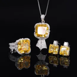 Großes Topas-Diamant-Schmuckset aus 100 % echtem 925er-Sterlingsilber, Eheringe, Ohrringe, Halskette für Frauen, Braut- und Verlobungsschmuck