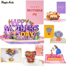 Cartões -presente 3D Pop Up Mothers Cards Day Gifts Floral Bouquet Cartões Flores para Mom Sóteia A simpatia de aniversário fica bem Z0310