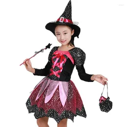 Girl Dresses Witch Dress Halloween Costumes For With Magic Wand Hat Cap Party Cosplay Clothing Kids Cartoon Performance