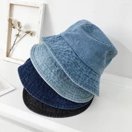 Berets Denim Fabric Pure Color Beach Cap Women Men Cotton Bucket Hats Sunbonnet Fisherman Hat Suede Panama