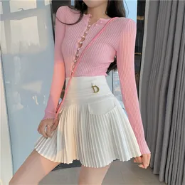 High Waisted Pleated Skirts: Women's White Mini A-Line Skirt Slim Fit,  Metal Detail, Korean Fashion Style, Perfect for Casual Club Outfits