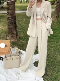 Garnitury damskie Blazers Bella Office White Ruit dwuczęściowy Pantit Elegancki blezer set zestaw swobodny luźne spodnie kurtka robocza 230310