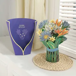 Presentkort Blomma gratulationskort Forever Flower 3D Threedimensional Engagement Cards Paper Popup Cards For Mothers Day Gifts Birthday Xmas Z0310