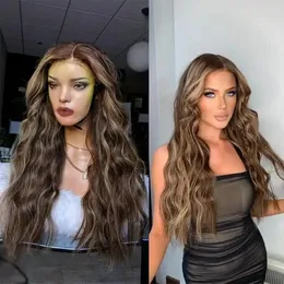 Caramel Brown with Highlights Transparent Lace Wig Slight Wavy 100% Brazilian Human Hair Wigs Glueless 13x6 Lace Front Wig