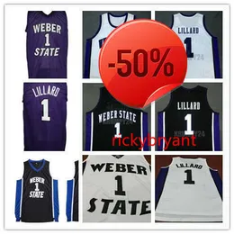 College Weber State Wildcats Basketball Jersey Damian 1 Lillard Jersey Throwback Ed 자수 사용자 정의 Made Big Size S-5XL