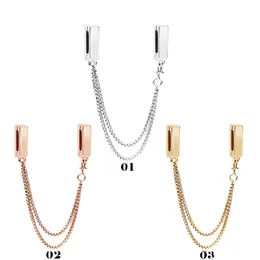 925 جنيه سحر أزياء فضية جديدة ل Pandora 2023 Rose Gold Flow Lock سلسلة أمان ثابت