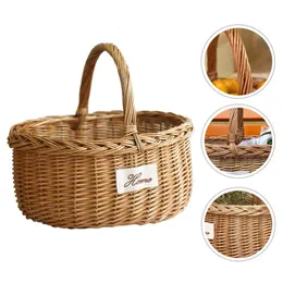 Förvaringskorgar 1 st picknickkorg Creative Tote Basket Flower Container pil Weaving Picnic Basket Portable Outdoor Fruit Storage Holder 230310