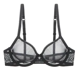 BRAS Bröstplatta YBCG SEXY Black Women Bh Lace Mesh Se genom underkläder Stretch Hollow Lingerie Lace Solid Soft Panties Bras för kvinnor 230310