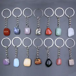 Nyckelringar 20st Natural Stone Crystal Quartzs Chain Women Men Handbag Hangle Car Holder Raw Mineral Ring Jewelry 230309
