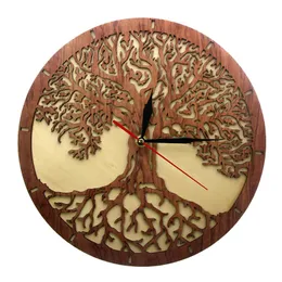 Yggdrasil Árvore da vida Relógio de madeira Relógio sagrado Geometria mágica Decoração da casa Silent Silencie Kitchen Wall Clock Housewarming Presente 2260W