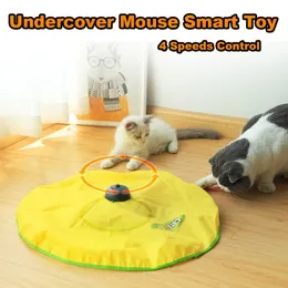 Игрушки для кошек 4 скорости Smart Electric Motion Undercover Mouse Fabric Moving Feather Interactive For Kitty Automatic Pet dges 230309