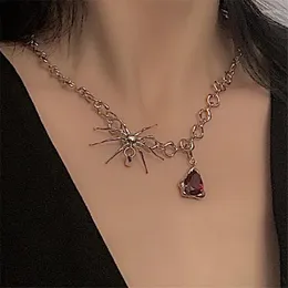 Choker Goth Spider Necklace Red Crystal Necklaces Women Fashion Pendant Lady Party Jewelry Silver Color Trendy Metal Naszyjnik