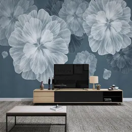 Romantic Floral 3d Wallpaper Nordic Flowers Blue Retro Petals Minimalist TV Sofa Background Wall Mural HD Wallpaper203a